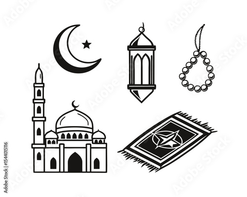 Islamic Religious Symbols Collection Mosque Lantern Beads Crescent Star