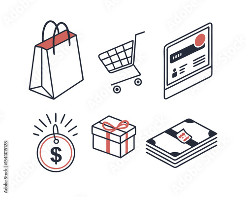 Simple Line Icons for Online Shopping and Payment