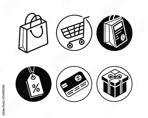 Shopping Icons Set Bag, Cart, Payment, Tag, Card, Gift