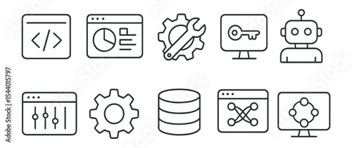 Technology and programming line icon set. software development, coding tools