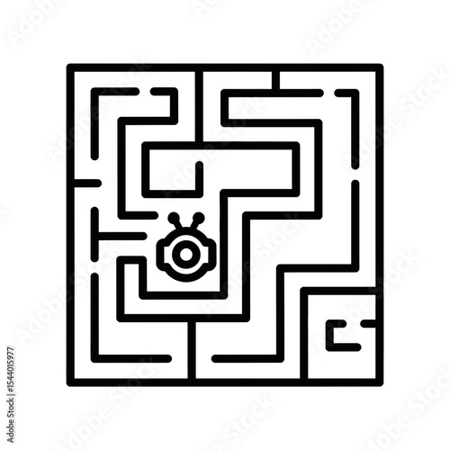 Vector icon of a maze with a bug navigating its path