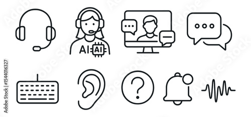 Communication, customer service outline icon set. chat, support, digital interaction