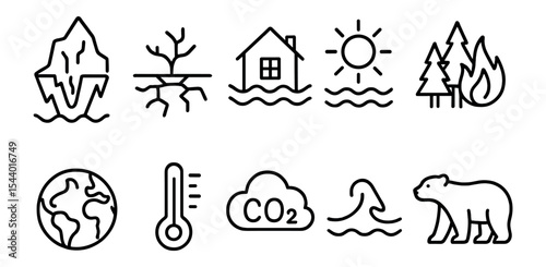 Climate change linear icon set. environment, conservation, global warming icons collection