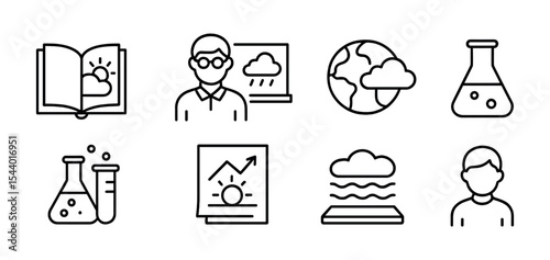 Weather, science line icon set. forecast, climate, experiment icons collection