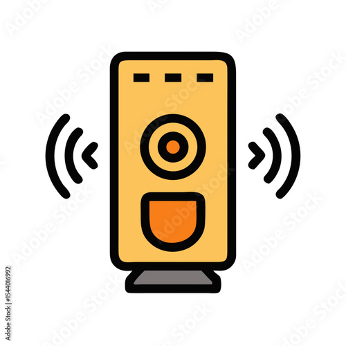 Voice control speaker icon featuring a smart speaker with sound waves for audio command capabilities - Smart Thermostat