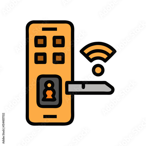 Keyless entry smart lock icon featuring a digital lock with wireless communication - Smart Thermostat
