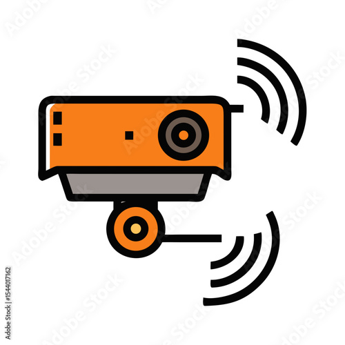 Motion detection camera icon featuring a security camera with wireless signal for alerts - Smart Thermostat