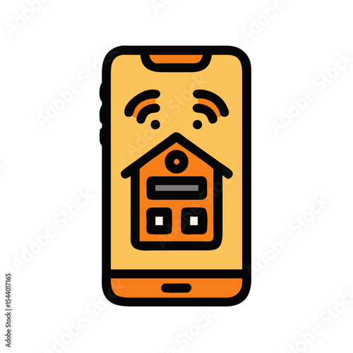 Mobile smart home app icon featuring a smartphone displaying home interface with wireless signals - Smart Thermostat - 2 
