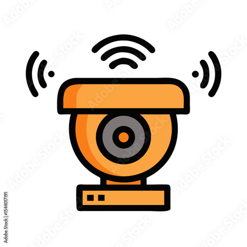 Smart CCTV minimal icon featuring a sleek security camera with wireless signals for communication - Smart Thermostat
