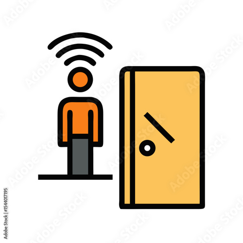Smart hallway sensor icon featuring a person standing near a door with wireless signals for detection - Smart Thermostat