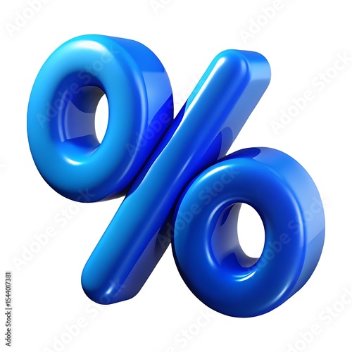 Vibrant Three Dimensional Blue Percentage Symbol Glossy 3 D Render sign