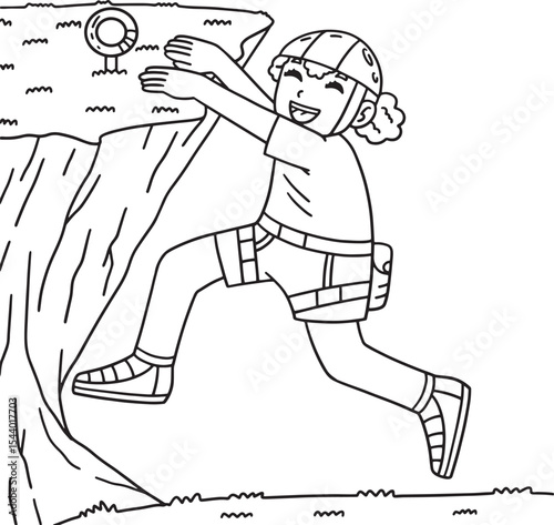 Bouldering Girl Hanging from the Ledge Isolated 