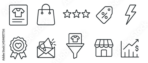 E-commerce, shopping line icon set. online retail, storefront graphic symbols