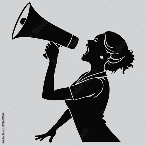 woman with a megaphone silhouette vector design art and illustration
