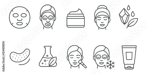 Beauty care line icon set. skincare, facial treatment, wellness line icons collection