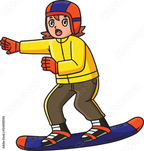 Snowboarding Girl Balancing Cartoon Clipart 