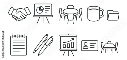 Office, business line icon set. meeting, work, productivity icons outline collection
