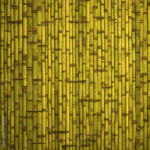 A close-up shot of a bamboo fence, showcasing the textured surface of the bamboo stalks. The warm, earthy tones and natural aesthetic evoke a sense of tranquility