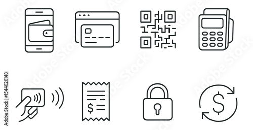 Finance and payment line icon set. banking, transaction, money, security icons collection