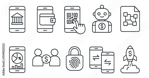 Finance and banking line icon set. payment, blockchain, security collection