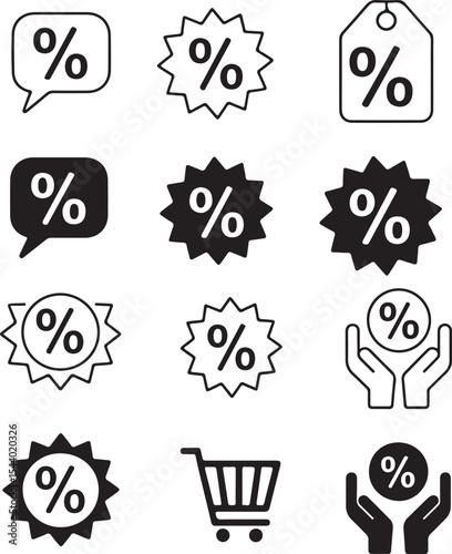 Discount Icons Percentage Symbols for Sales and Promotions