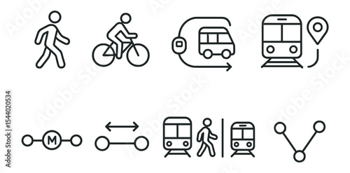 Transportation, commuter line icon set. travel, public transit, commute icons collection