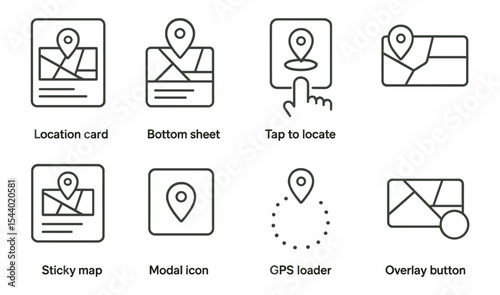 Location, navigation linear icon set. gps, map tools, travel icons line collection