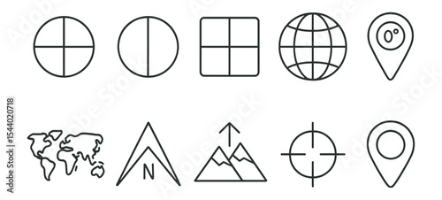 Navigation and geography line icon set. maps, compass symbols in outline style