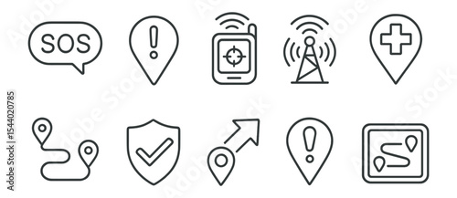 Map, navigation outline icon set. gps, location, direction icons outline collection