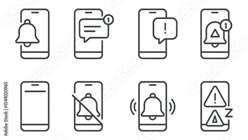 Notification, alert line icon set. mobile, message, reminder icons outline collection