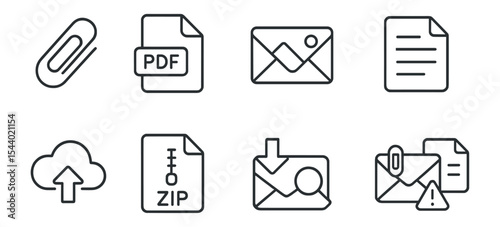 Digital document line icon set. files, attachment, email icons outline collection