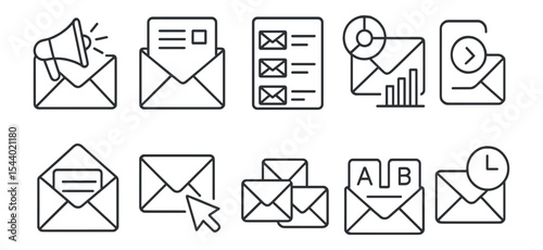 Email marketing line icon set. communication, newsletter, advertising symbols