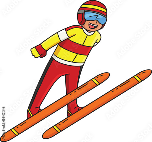 Ski Jumping Male Ski Jumper Taking Flight Clipart 