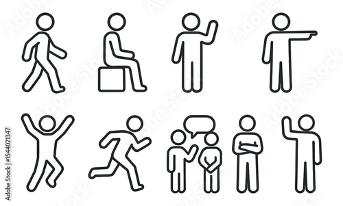 Basic human figure icon set. variety of outline icons for universal applications
