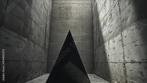 Enigmatic Pyramid Structure Standing Tall Within a Concrete Urban Enclosure