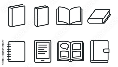 Book and reading outline icon set. libraries, education, study icons with outline style