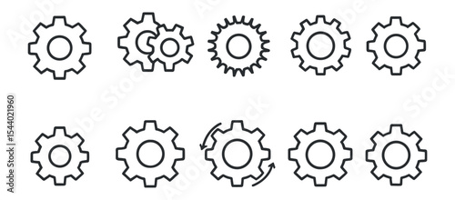 Settings and gear outline icon set for web, app, and user interface designs