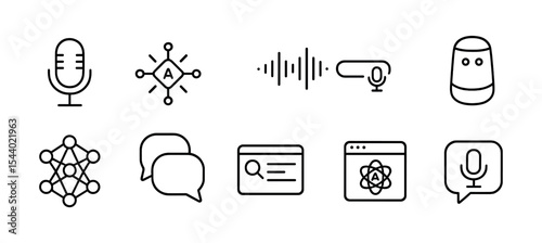 Voice, technology line icon set. microphone, ai, chatbot icons in clean outline style