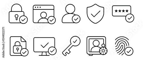 Security and privacy icon set. essential protection icons in line style.