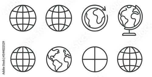 Globe and earth linear icon set. geography, global navigation, outline symbols