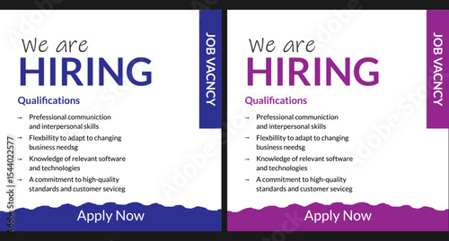 We are hiring job vacancy Social Media Post Or Instagram Promotional Social Media Square Banner And Square Flyer Template Design
