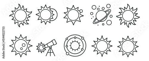 Astronomy outline icon set. space, planets, stars, solar system icons