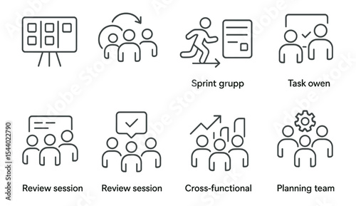 Teamwork, collaboration outline icon set. group, meeting, planning icons collection