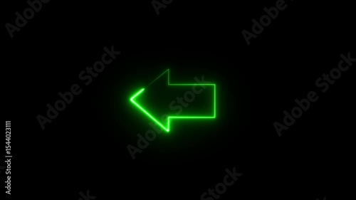 Arrow-shaped neon sign. Neon arrow symbol icon. Directional sign arrow points to the left, Abstract directional neon arrow icon animation ,neon arrow loading animation 4k