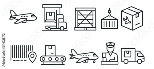 Logistics, shipping outline icon set. transportation, delivery icons collection