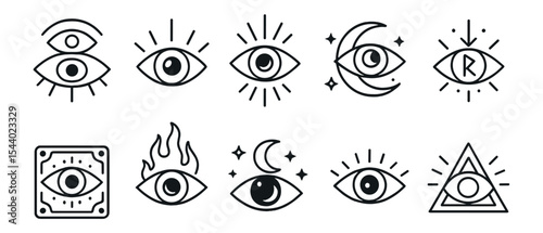 Eye and vision linear icon set. mystical, magical symbols in a simple line style