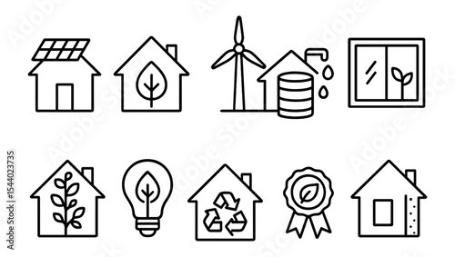 Eco-friendly, sustainability outline icon set. green living, renewable energy symbols
