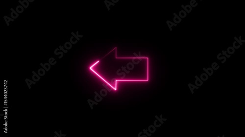 Arrow-shaped neon sign. Neon arrow symbol icon. Directional sign arrow points to the left, Abstract directional neon arrow icon animation ,neon arrow loading animation 4k