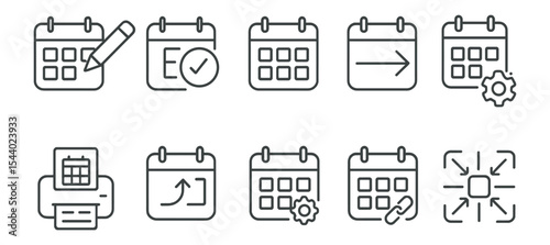 Calendar, event line icon set. schedule, date management icons line style collection
