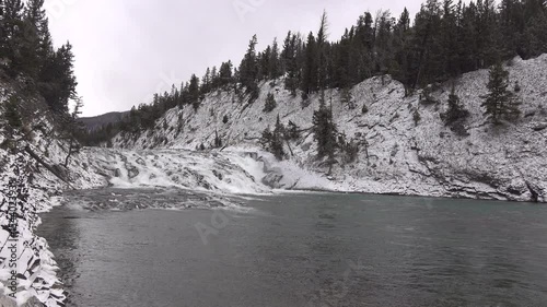 Bow Falls establishing wide angle Banff Canada 4k
